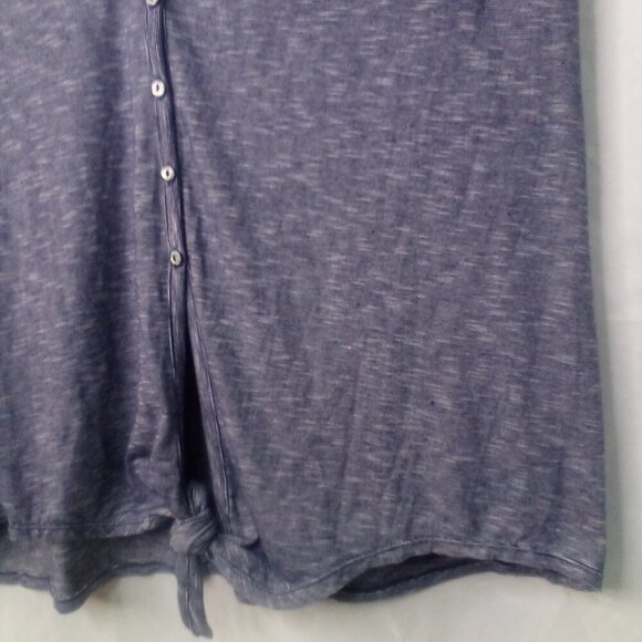Max Edition Blouse L Short Sleeve Button Front Tie Hem V-Neck Blue - Picture 7 of 14